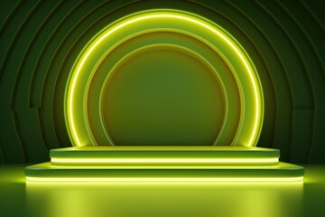 Fototapeta premium Abstract round podium illuminated with green neon lights