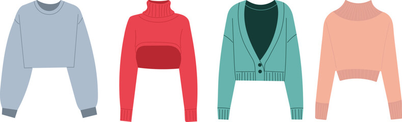 fashionable women's clothing, sweatshirts in flat style, vector