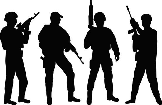 military silhouette on white background, vector
