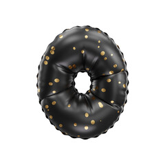 3D black helium balloon with golden polka dot pattern letter O