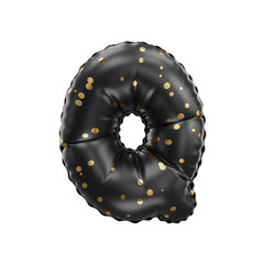 3D black helium balloon with golden polka dot pattern letter Q