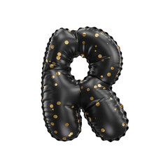 3D black helium balloon with golden polka dot pattern letter R