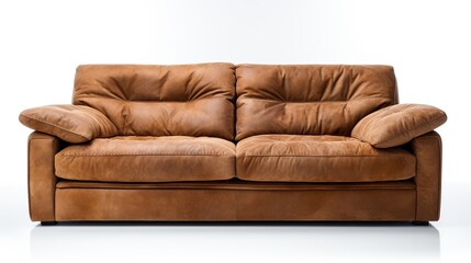 Orange leather sofa in interior.