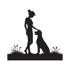 A Walk to Remember: Person with Dog Silhouette Creating Lasting Memories of Human-Canine Togetherness - Pet Silhouette - Person with Dog Illustration - Person with Dog Vector
