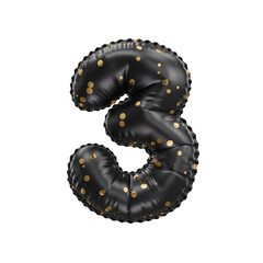 3D black helium balloon with golden polka dot pattern number 3