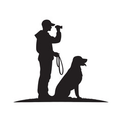 Harmonious Companionship: Person with Dog Silhouette Creating a Symphony of Bonded Shadows - Pet Silhouette - Person with Dog Illustration - Person with Dog Vector
