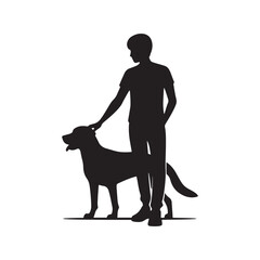 Canine Connection: Person with Dog Silhouette Series Portraying the Heartwarming Bond Between Human and Pet - Person with Dog Illustration - Person with Dog Vector
