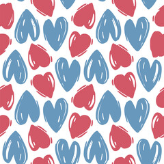 Seamless pattern with hearts in doodle style. Vector illustration.