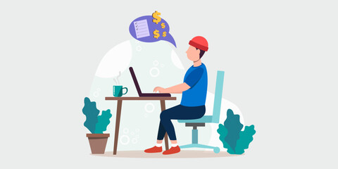 Fototapeta premium Work From Home Illustration Using Laptop