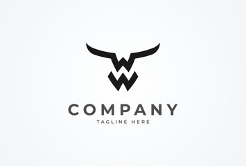 Fototapeta premium Initial W horn Logo, minimalist letter W with horn design logo, vector illustration