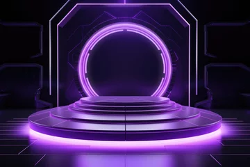 Foto op Canvas Abstract round podium illuminated with purple neon lights © MrHamster