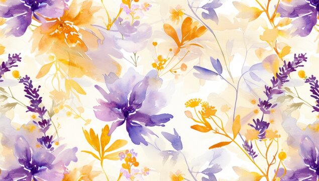 watercolor bright wild flowers lilac egyptian lavender flowers Generative AI