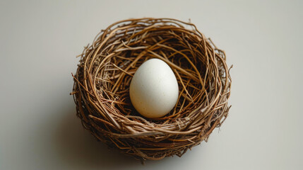 Minimalist Easter Theme with White Egg in A Nest 