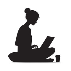 Contemporary Connectivity: Person Using Laptop Silhouette Showcasing Seamless Digital Interaction - Person Using Laptop Illustration - Person Using Laptop Vector - Person Silhouette
