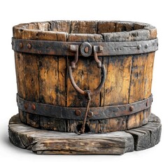 Fototapeta premium Old Water Well Pulley Bucket Isolated, 3d illustration
