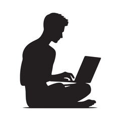 Tech-Driven Productivity: Person Using Laptop Silhouette Set Reflecting Efficient Digital Work Practices - Person Using Laptop Illustration - Person Using Laptop Vector - Person Silhouette
