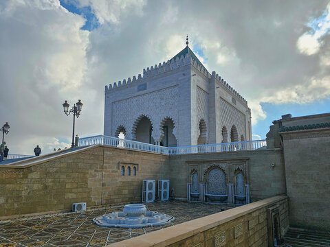 The Mausoleum of Mohammed V is a historical building located on the opposite side of the Hassan Tower in Rabat, Morocco.