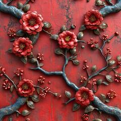 Red Metal Effect Decorative Oriental Texture, 3d  illustration