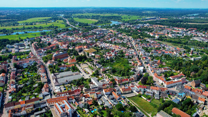 Fototapeta na wymiar Aerial view around the town Roßlau in Germany on a cloudy day in summer