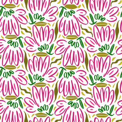 Seamless pattern  with flowers in doodle style. Vector