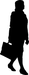 Silhouette of a woman carrying a bag and walking to work.