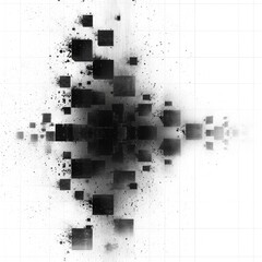 Square Pixel Mosaic Distorted Shape Black, 3d  illustration