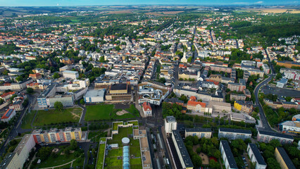 Aerial view around the old town Gera in Germany on a cloudy day in summer

