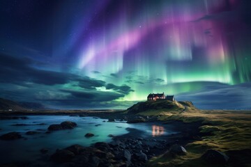 Aurora Overlap, Ethereal Lights Embrace Icelandic Dwelling