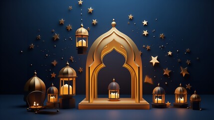 Obraz premium Ramadan kareem greeting background islamic 3d illustration