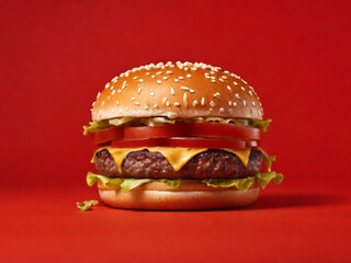  Burger on a red background ai image