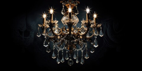 Baroque-inspired dark beauty: royal chandelier of golden historical crystals.