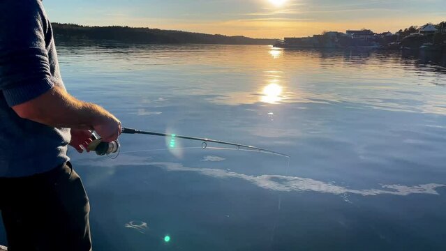Norway winter sea Scandinavia fishing pier fishing sunset