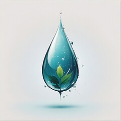 Fototapeta premium Water protection logo design, water drop with leaf