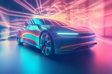 Futuristic electric car holographic. Automotive innovation artificial intelligence simulation. Generate ai