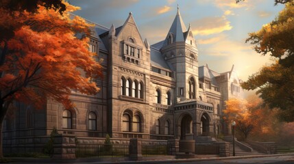 Obraz premium Illustration of ancient classic royal castle house building, fairy tale fiction town.