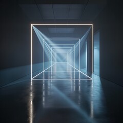 Mockup of an empty dark room illuminated by laser beams