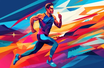 the color running men's graphic in abstract form, in the style of figure-focused