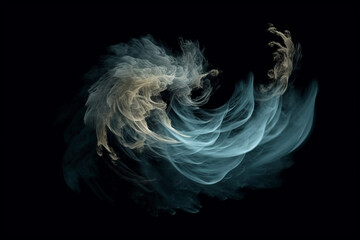 Nature, graphic resources concept. Abstract smoking tornado spiral illustration on black background with copy space