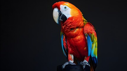 Vivid Scarlet Macaw Parrot Against a Black Backdrop