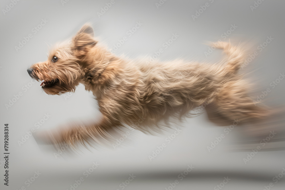 Poster the dog is running. motion of a dog in a controlled environment with intentional motion blur. minima