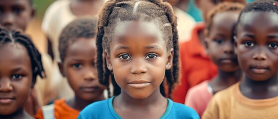 A Diverse Group Of African Children Symbolize Global Unity And Peace. Сoncept Global Unity, Peaceful Coexistence, African Children, Symbolic Photography, Diversity - obrazy, fototapety, plakaty