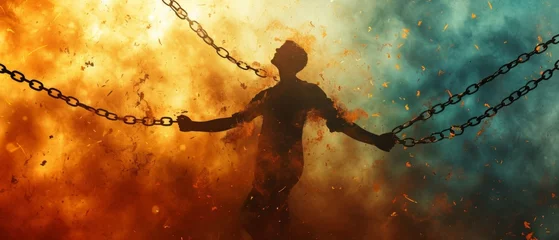 Foto op Plexiglas Embracing Newfound Freedom: Breaking The Chains That Bind. Сoncept Nature Exploration, Adventure Travel, Solo Journey, Self-Discovery, Liberation And Empowerment © Ян Заболотний