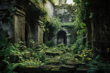 Fototapeta na wymiar Ancient Temple Lost Among Overgrown Thickets
