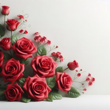 Red Roses on white background and wallpaper copy space use for valentine's day concept
