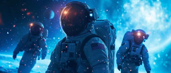 Poster A Team Of Astronauts Conducting Planetary Exploration In Outer Space, Using Ai. Сoncept Space Exploration, Astronaut Team, Planetary Exploration, Outer Space, Ai Technology © Ян Заболотний