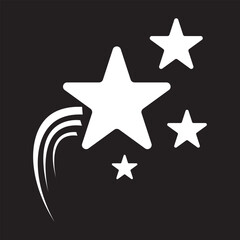 Shooting stars icons. Vector falling star silhouettes or comets isolated on black background.