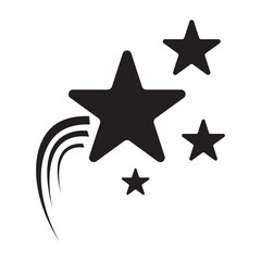 Shooting stars icons. Vector falling star silhouettes or comets isolated on black background.