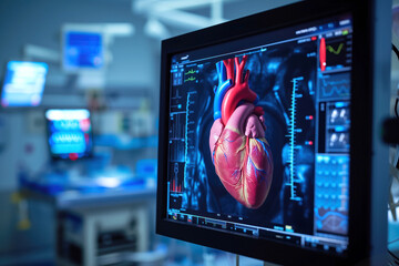 Cardiologist examines patient heart after heart attack using MRI scan in intensive care unit room Generative AI