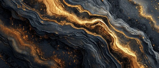 An Artistic Blend Of Gold And Black, Inspired By Organic Natural Forms. Сoncept Elegant Gold And Black, Nature-Inspired Artwork, Organic Form Exploration