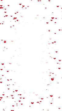 Red heart particle effect material facing outward (white background), vertical type, frame, overlay. Image for Valentine's Day, Anniversary, Mother's Day, Marriage.